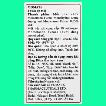 Thuốc xịt mũi Momate 50mcg Glenmark - Giảm triệu chứng viêm mũi dị ứng