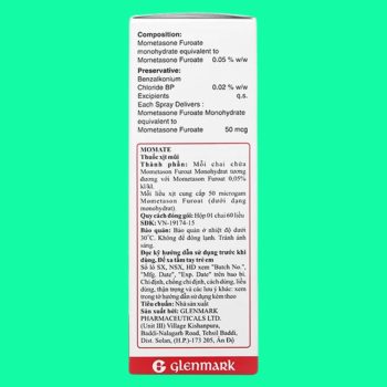 Thuốc xịt mũi Momate 50mcg Glenmark - Giảm triệu chứng viêm mũi dị ứng
