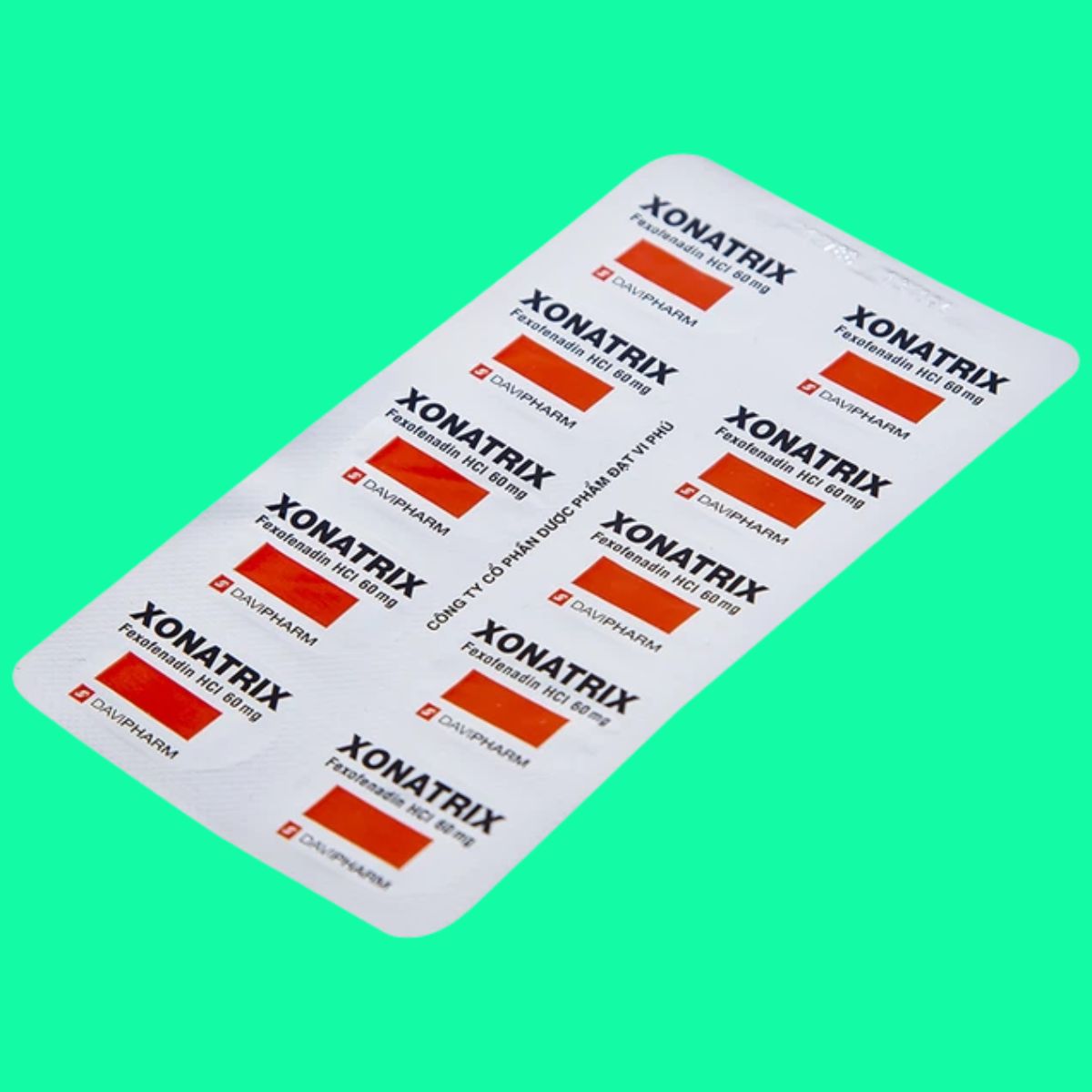 Xonatrix-60mg-1 Thuốc Xonatrix 60mg điều trị viêm mũi dị ứng theo mùa, mày đay vô căn