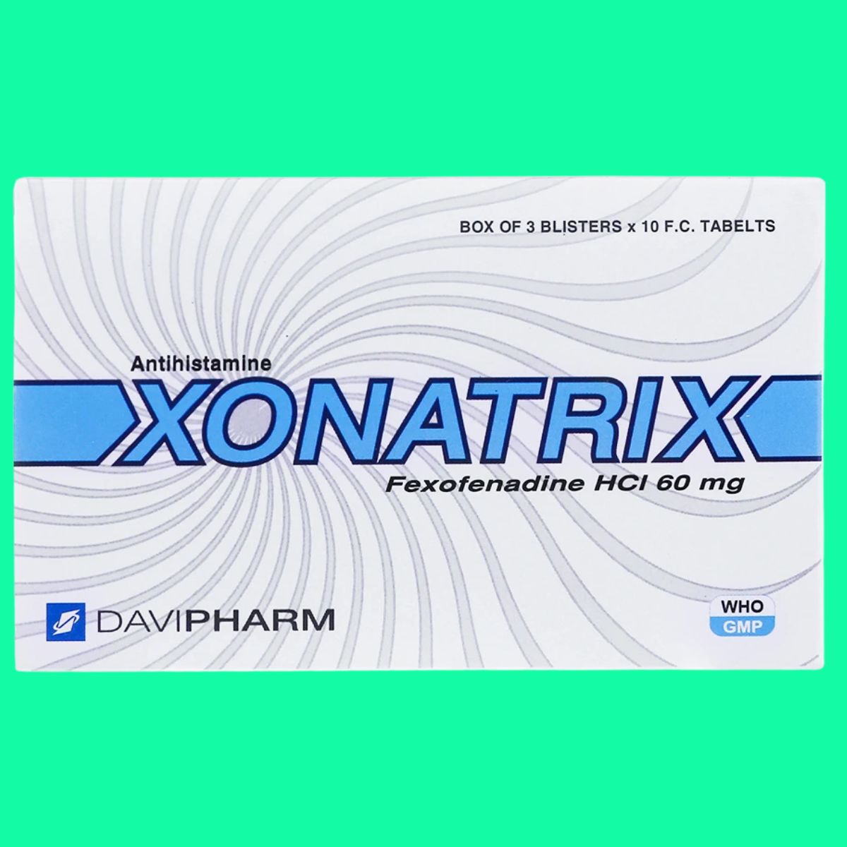 Xonatrix-60mg-7 Thuốc Xonatrix 60mg điều trị viêm mũi dị ứng theo mùa, mày đay vô căn