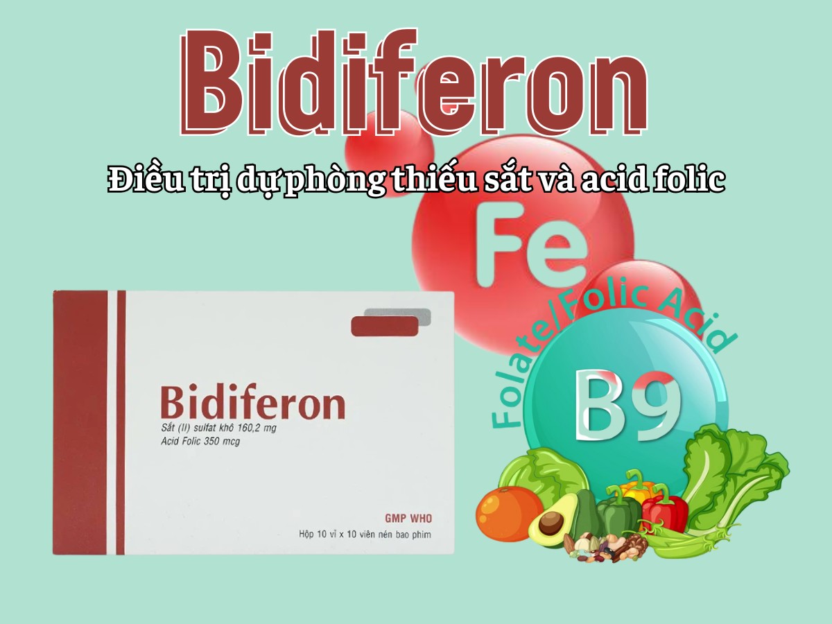Bidiferon điều trị dự phòng thiếu sắt và acid folic