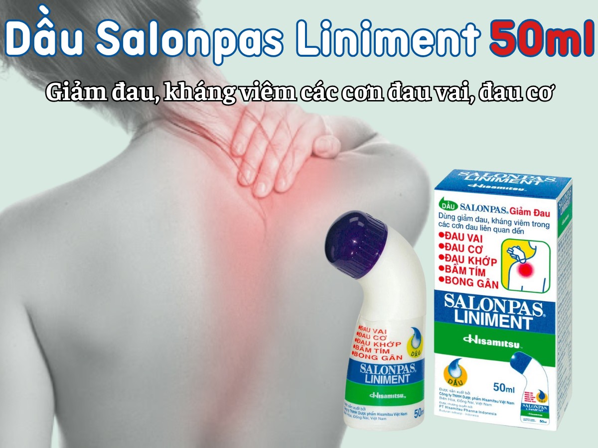 Dầu Salonpas Liniment 50ml giảm đau, kháng viêm các cơn đau vai, đau cơ