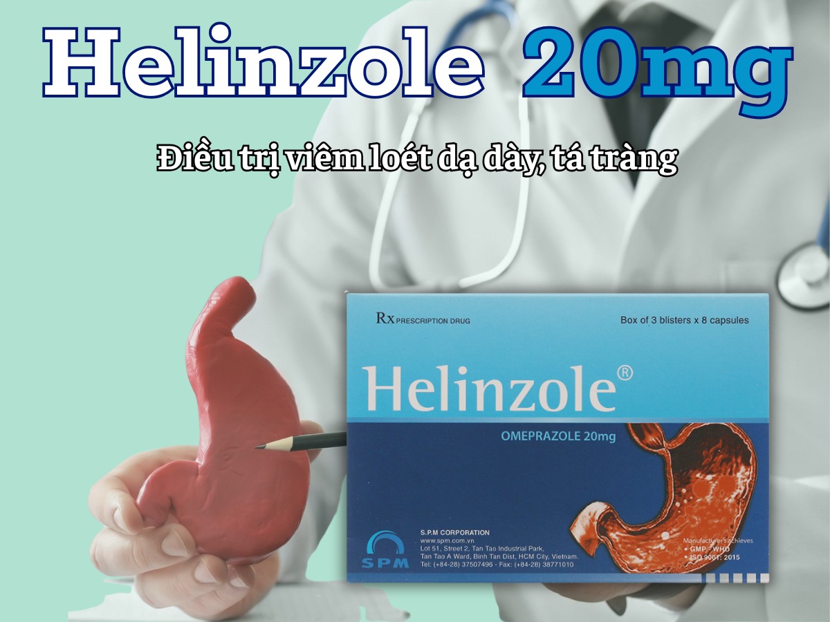 Helinzole 20mg điều trị viêm loét dạ dày, tá tràng