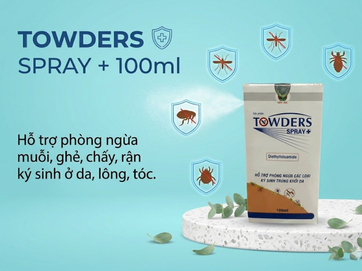 Towders Spray + 100ml hỗ trợ phòng ngừa muỗi, ghẻ, chấy, rận ký sinh ở da, lông, tóc