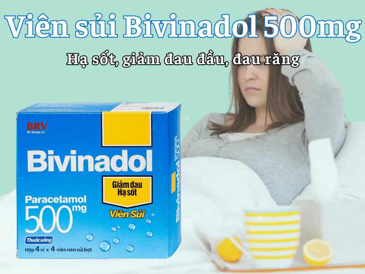 Viên sủi Bivinadol 500mg 8 Viên sủi Bivinadol 500mg hạ sốt, giảm đau đầu, đau răng