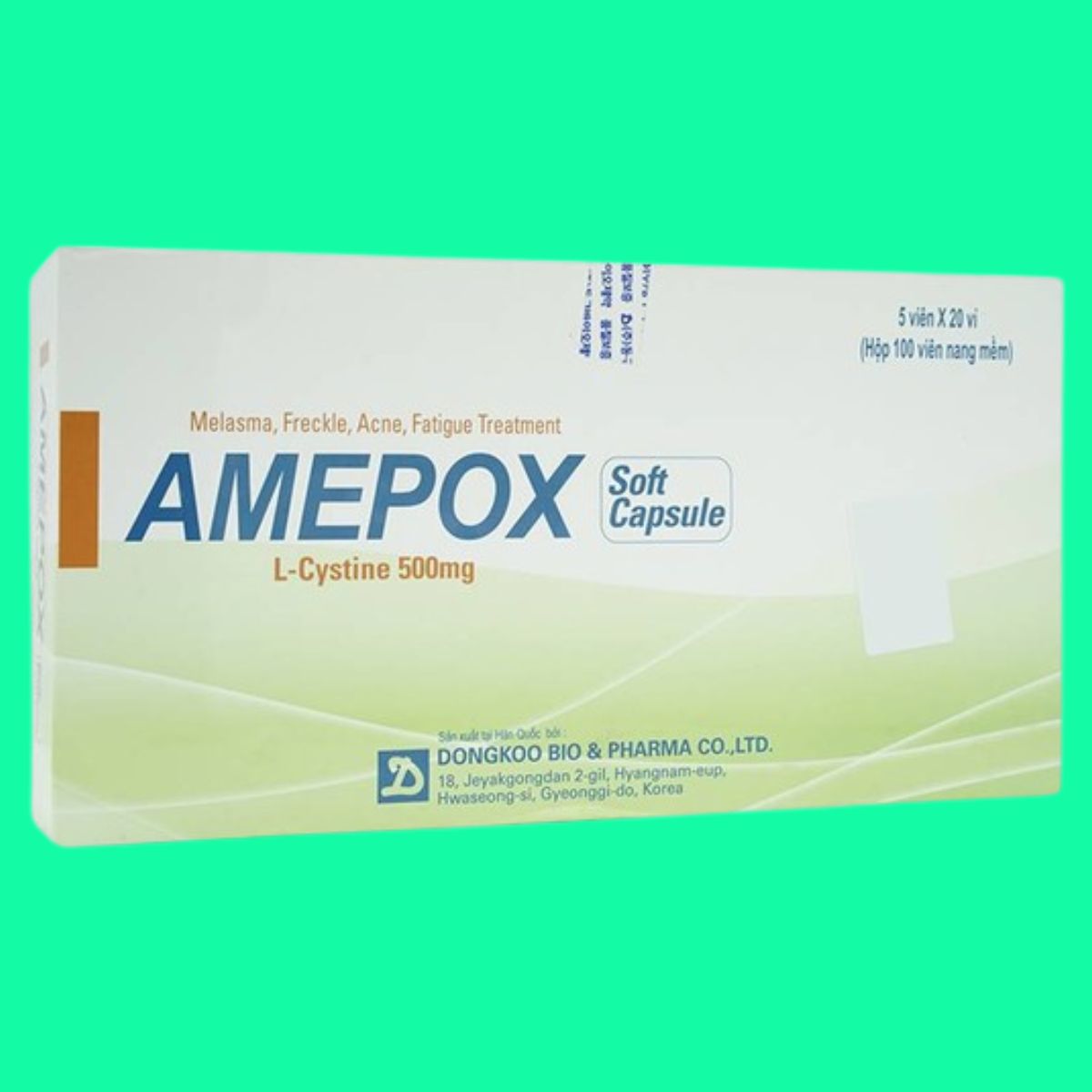 Amepox-500mg-5 Thuốc Amepox Soft Capsule 500mg điều trị sạm da, tàn nhang, nám da