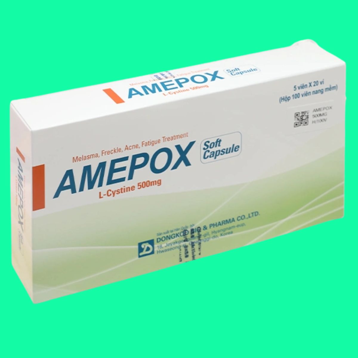 Amepox-500mg-7 Thuốc Amepox Soft Capsule 500mg điều trị sạm da, tàn nhang, nám da