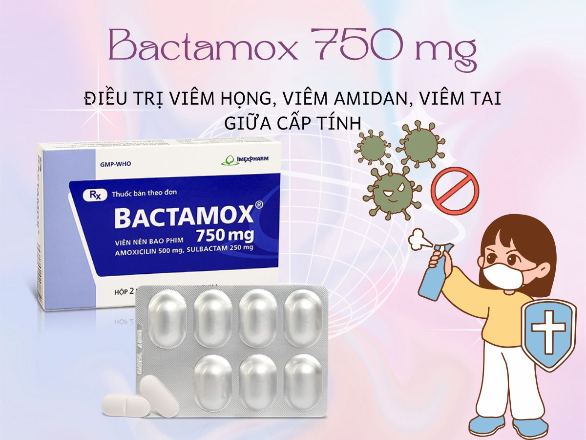 Bactamox 750 mg 15 Thuốc Bactamox 750 mg điều trị nhiễm khuẩn đường hô hấp dưới
