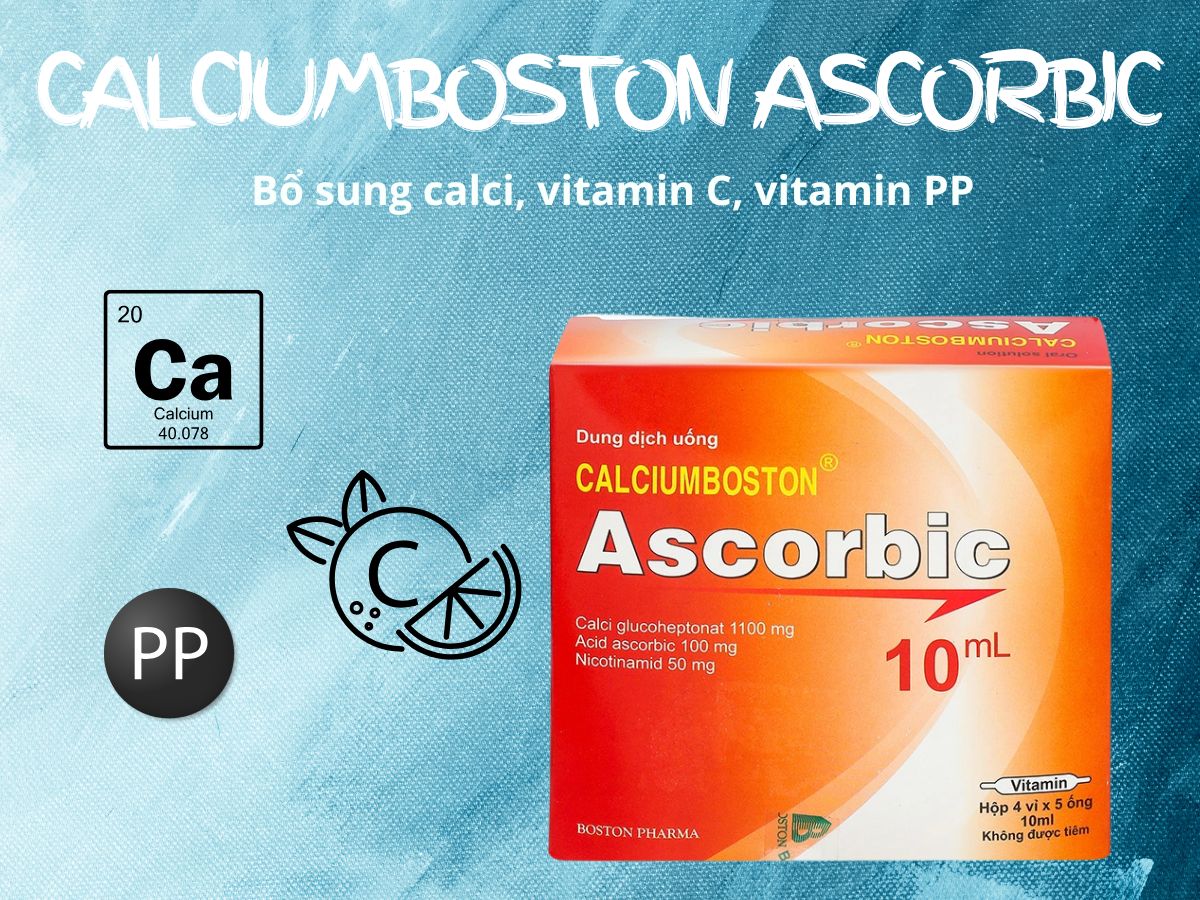 Calciumboston Ascorbic 10 Thuốc Calciumboston Ascorbic điều trị tình trạng thiếu calci, vitamin C và vitamin PP
