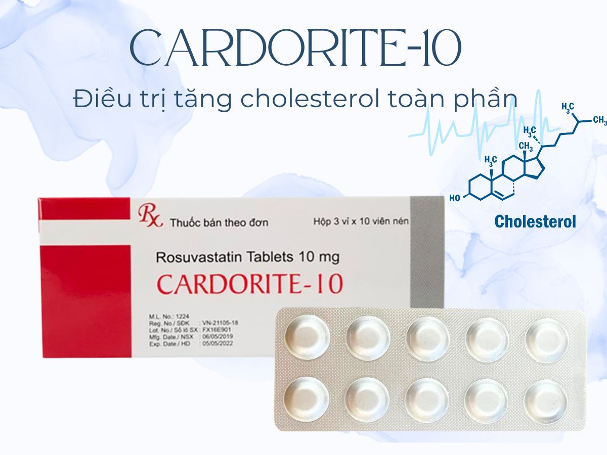 Cardorite-10 15 Thuốc Cardorite-10 hỗ trợ giảm lượng cholesterol toàn phần