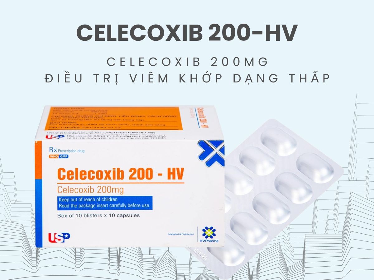 Celecoxib 200-HV 14 Thuốc Celecoxib 200-HV điều trị viêm xương khớp ở bệnh nhân trưởng thành