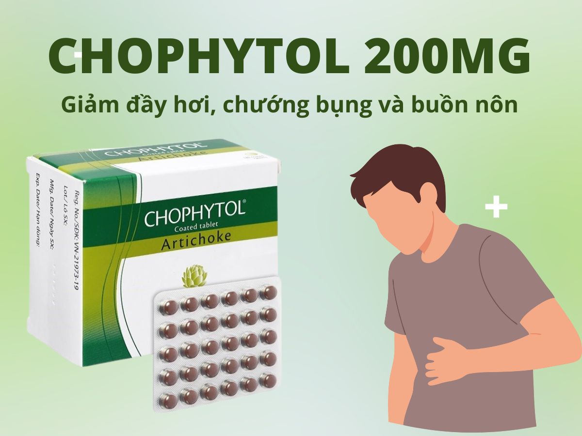 Thuốc Chophytol 200mg giảm đầy hơi, chướng bụng và buồn nôn