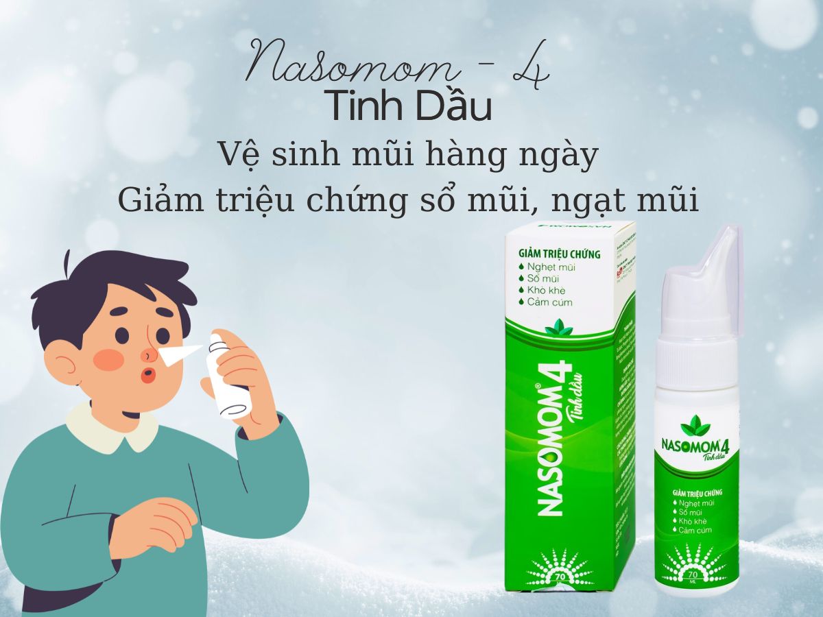 Thuốc Nasomom - 4 Tinh Dầu hỗ trợ vệ sinh mũi hàng ngày