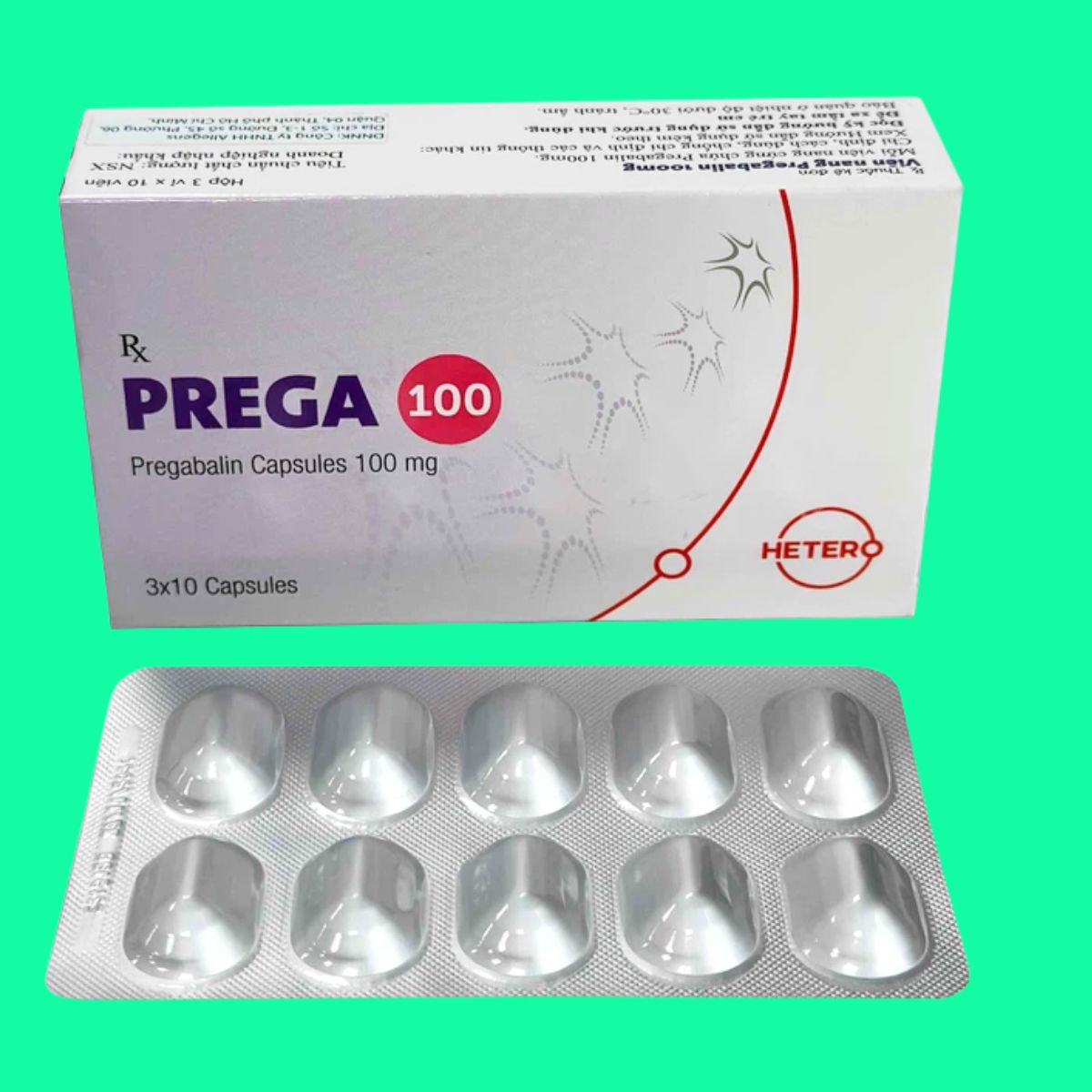 Prega-100-Hetero-6 Thuốc Prega 100 Hetero điều trị đau thần kinh ngoại biên và trung ương