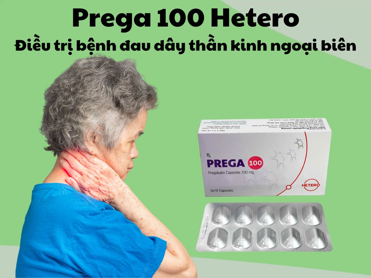 Prega 100 Hetero 10 Thuốc Prega 100 Hetero điều trị đau thần kinh ngoại biên và trung ương