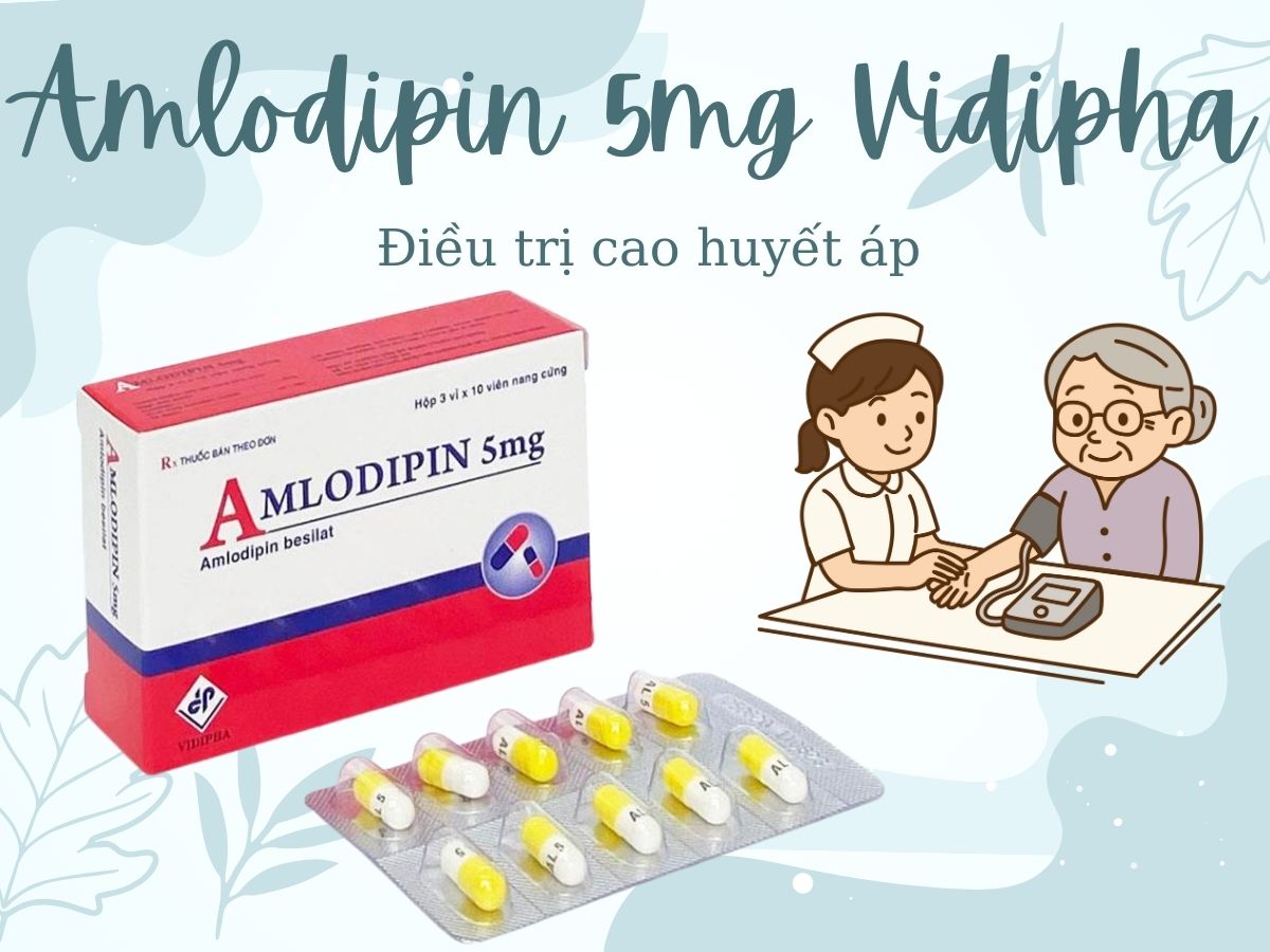 Amlodipin 5mg Vidipha 13 Thuốc Amlodipin 5mg Vidipha dự phòng đau thắt ngực ổn định