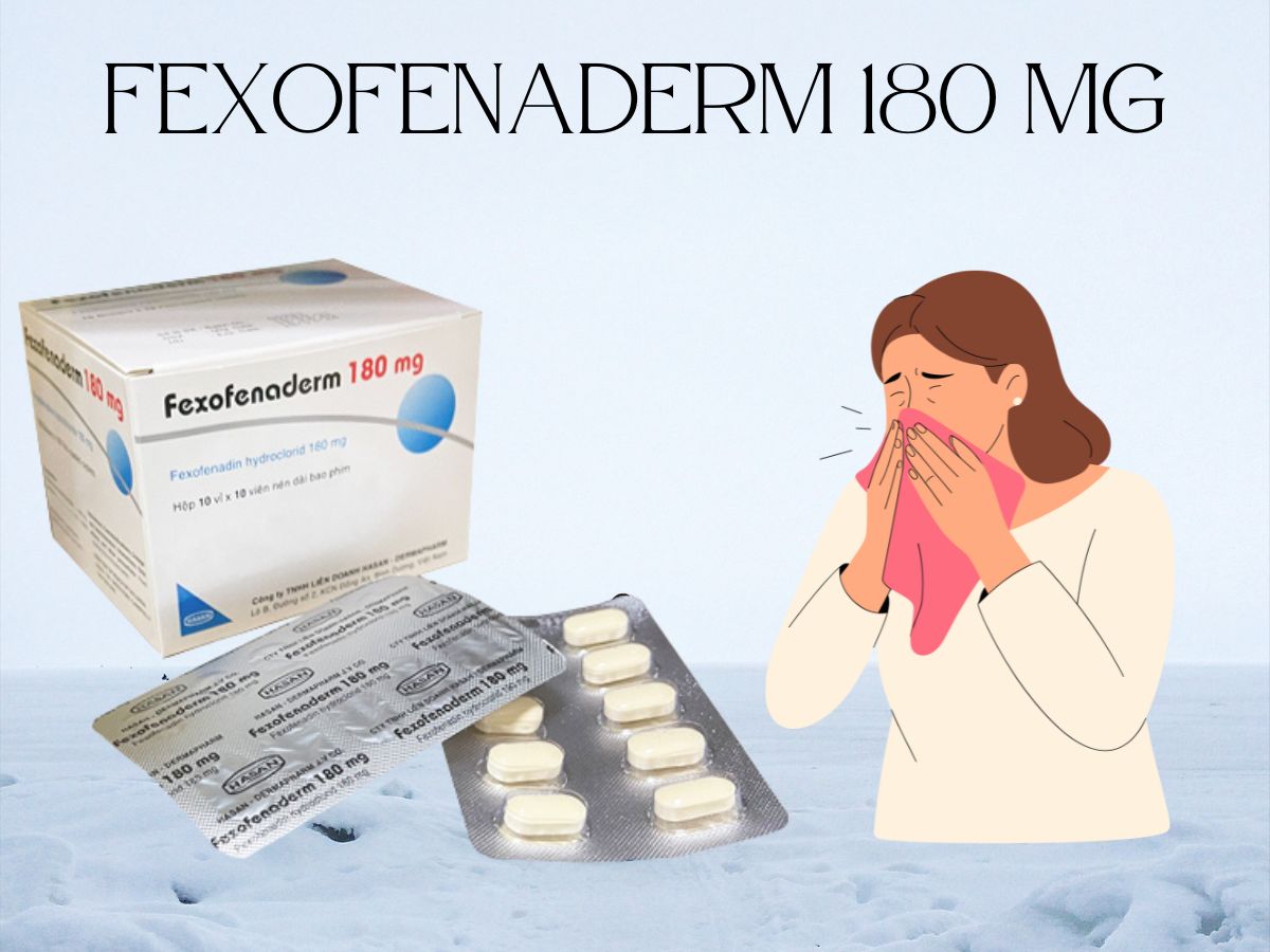 Fexofenaderm 180 mg 12 Fexofenaderm 180 mg điều trị viêm mũi dị ứng, mề đay vô căn