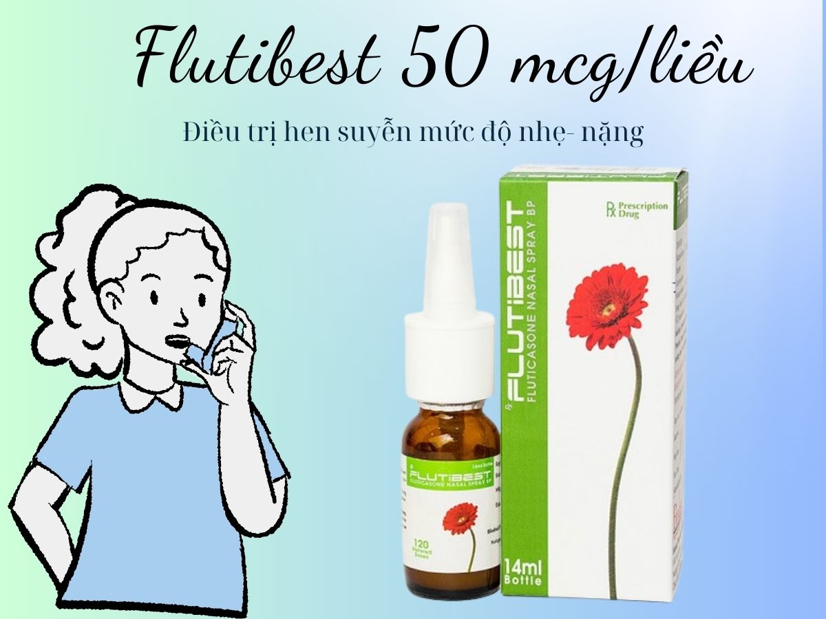 Flutibest 50 mcg/liều 8 Thuốc Flutibest 50 mcg/liều điều trị hen suyễn từ nhẹ đến nghiêm trọng