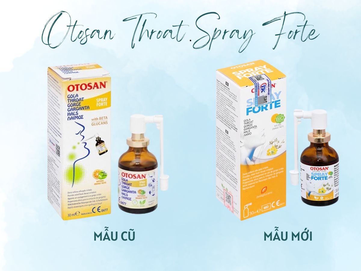 Mẫu bao bì cũ và bao bì mới Otosan Throat Spray Forte
