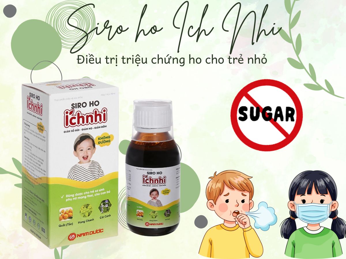 Thuốc Siro ho Ích Nhi không đường giảm triệu chứng hắt hơi, sổ mũi, ngạt mũi