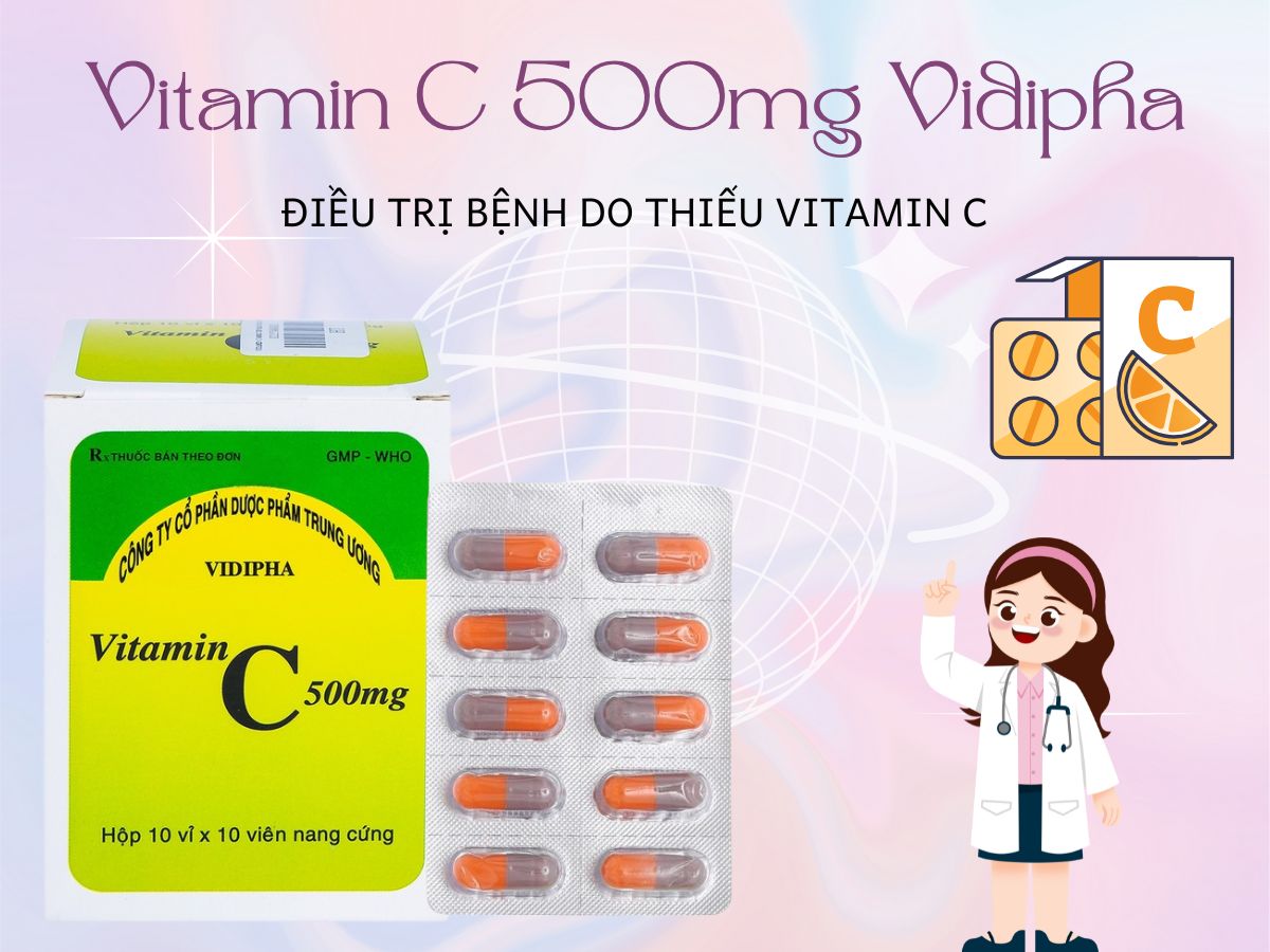 Thuốc Vitamin C 500mg Vidipha điều trị bệnh thiếu hụt vitamin C