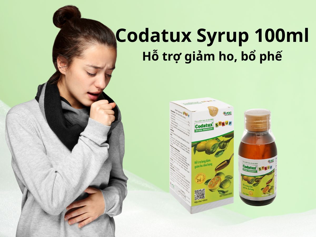 Codatux Syrup 100ml giúp giảm ho, dịu cảm giác đau rát cổ họng