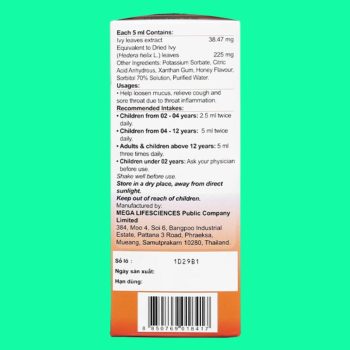 Eugica Ivy Syrup 100ml 5 Eugica Ivy Syrup 100ml giúp làm giảm ho, giảm đờm và giảm đau họng