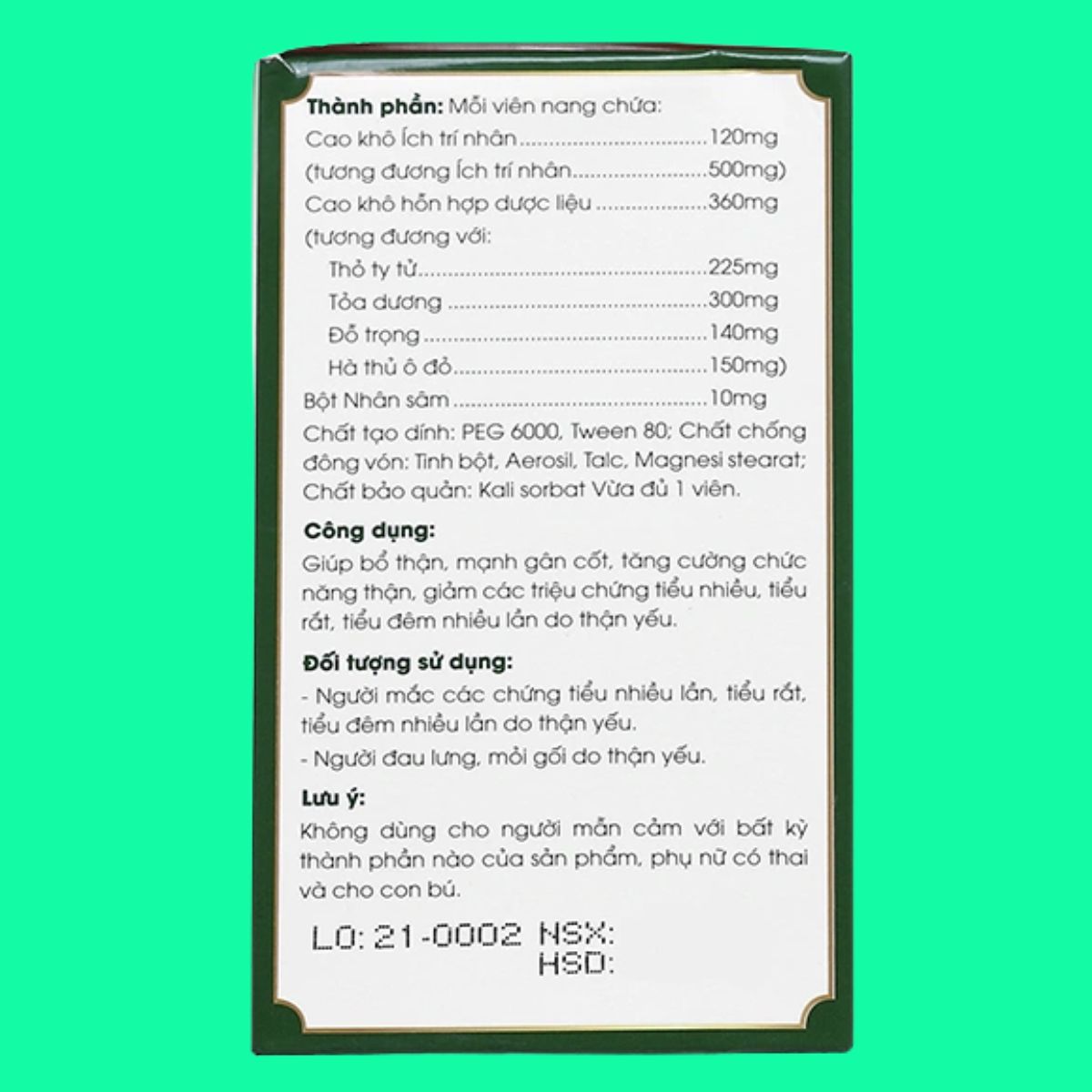 nieu-khang-ich-nhan-32 Niệu Khang Ích Nhân giúp bổ thận, mạnh gân cốt, cải thiện chức năng thận