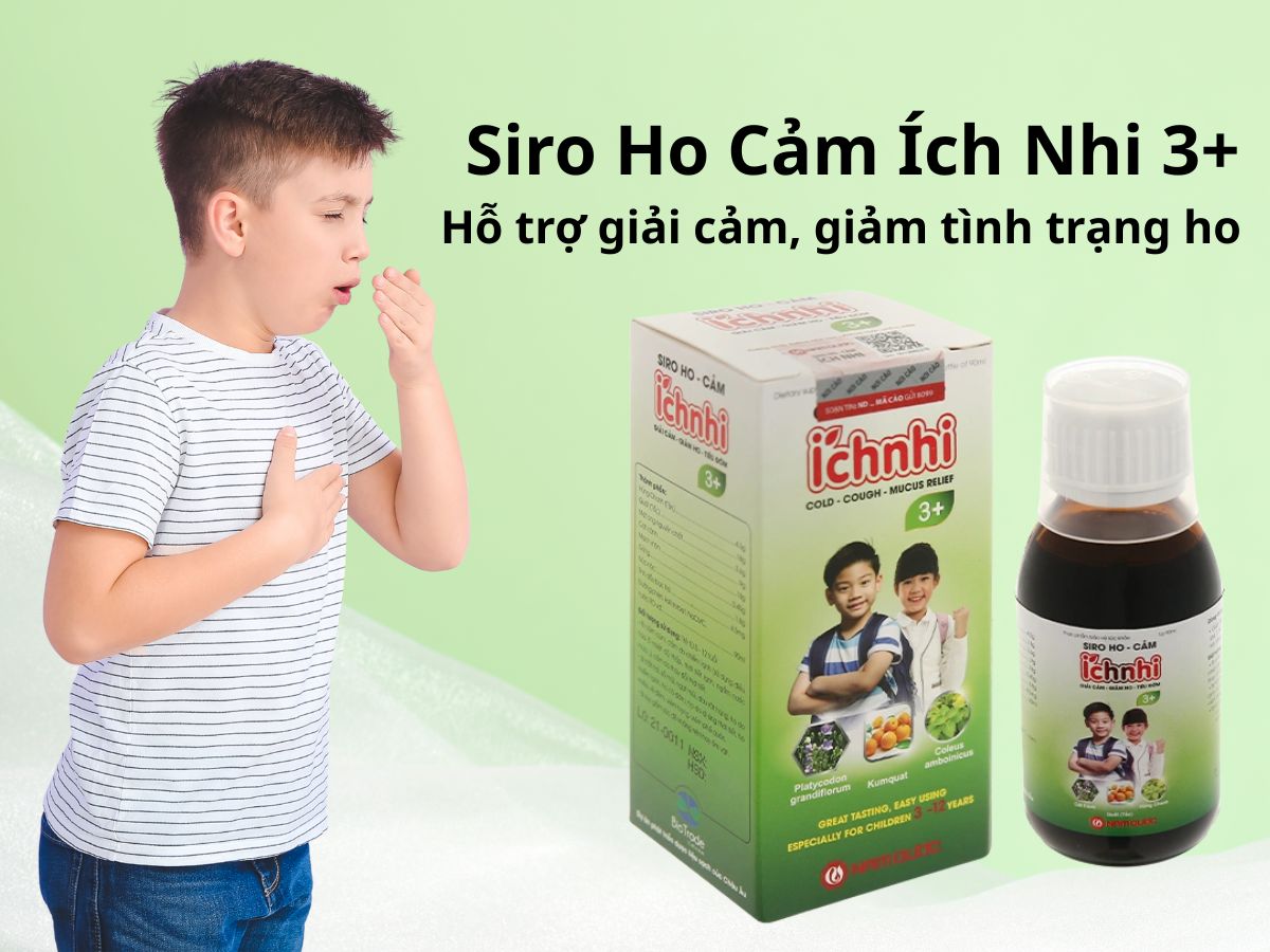 Siro Ho Cảm Ích Nhi 3+ giúp giảm các triệu chứng cảm cúm, làm dịu cơn ho