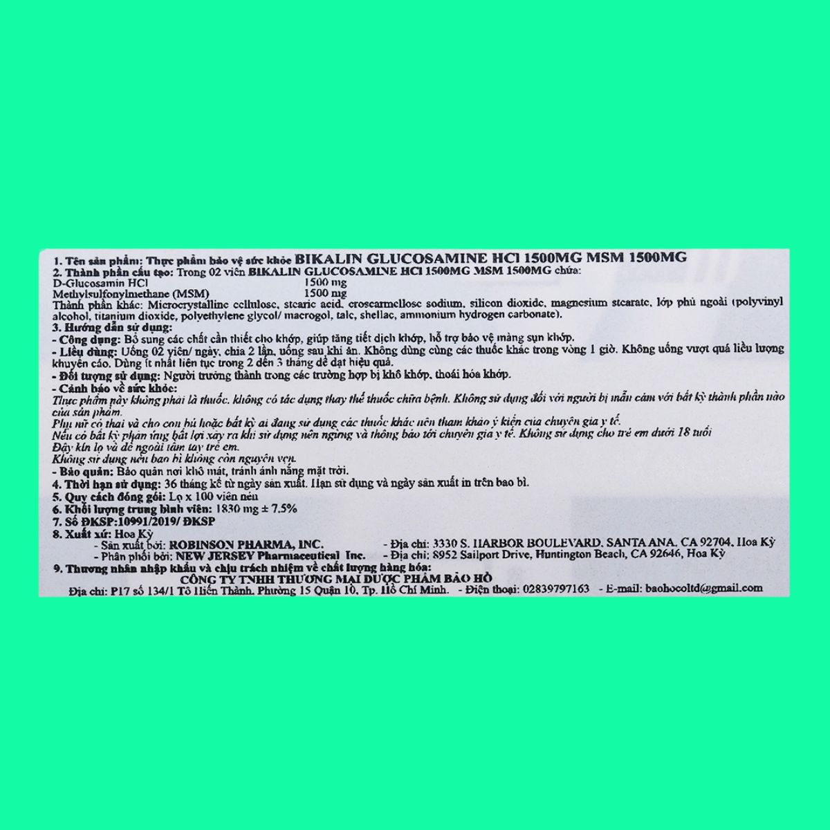 Bikalin Glucosamine HCl 1500mg MSM 1500mg (6) Bikalin Glucosamine HCl 1500mg MSM 1500mg