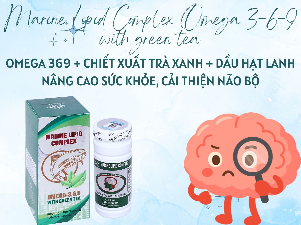 Sản phẩm Marine Lipid Complex Omega 3-6-9 with green tea hỗ trợ giảm mỡ máu
