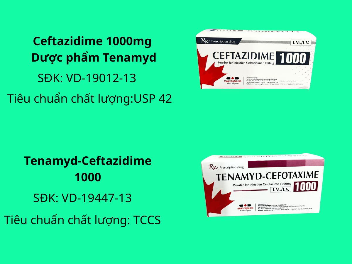 Ceftazidime 1000mg Dược phẩm Tenamyd 12 Phân biệt Ceftazidime 1000 Dược phẩm Tenamyd và Tenamyd-Ceftazidime 1000