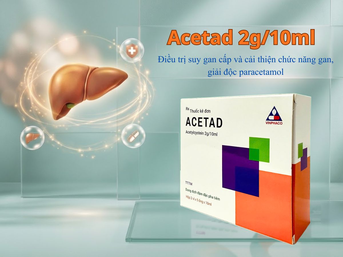 Acetad 2g/10ml 7 Acetad giúp giải độc paracetamol và điều trị suy gan cấp không do paracetamol