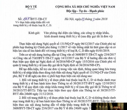 Công văn 1567/BYT-TB-CT năm 2018