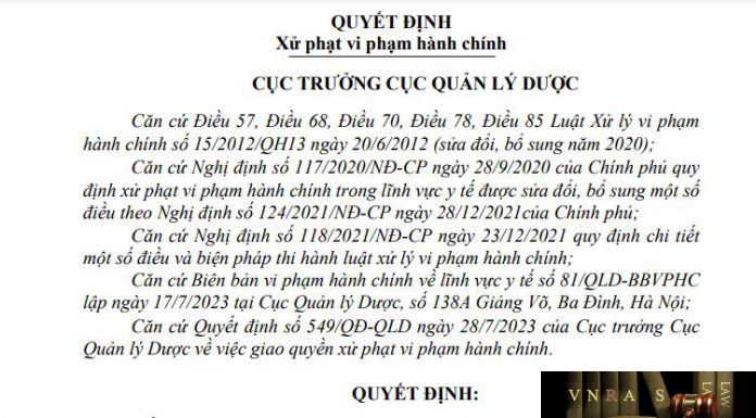 Quyết định số 563/QĐ-XPHC về việc xử phạt vi phạm hành chính (Công ty TNHH MTV dược phẩm 150 Cophavina)