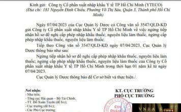 Công văn số 8478/QLD-KD về việc ngừng tiếp nhận hồ sơ đề nghị cấp phép nhập khẩu thuốc, nguyên liệu làm thuốc; ngừng cấp phép nhập khẩu thuốc, nguyên liệu làm thuốc (Công ty CP XNK Y tế TP Hồ Chí Minh)