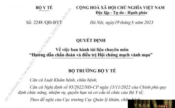 Quyết định số 2248/QĐ-BYT ngày 19 tháng 5 năm 2023 của Bộ Y tế về việc ban hành tài liệu chuyên môn ‘Hướng dẫn chẩn đoán và điều trị Hội chứng mạch vành mạn’ Quyết định số 2248/QĐ-BYT ngày 19 tháng 5 năm 2023 của Bộ Y tế về việc ban hành tài liệu chuyên môn “Hướng dẫn chẩn đoán và điều trị Hội chứng mạch vành mạn”