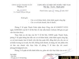 Công văn số 156/PYT Phòng y tế Quận Thanh Xuân ngày 02 tháng 10 năm 2023 về việc Thuốc Cefixim 200 giả