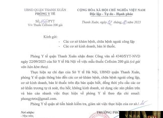 Công văn số 156/PYT Phòng y tế Quận Thanh Xuân ngày 02 tháng 10 năm 2023 về việc Thuốc Cefixim 200 giả Công văn số 156/PYT Phòng y tế Quận Thanh Xuân ngày 02 tháng 10 năm 2023 về việc Thuốc Cefixim 200 giả