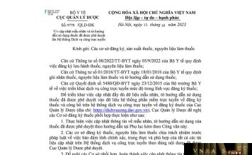 Công văn số 9770/QLD-ĐK ngày 13/10/2023 của Cục Quản lý Dược về việc cập nhật mẫu nhãn và tờ hướng dẫn sử dụng thuốc đã được phê duyệt lên Hệ thống Dịch vụ công trực tuyến