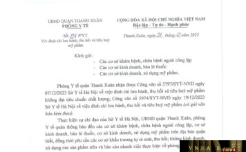 Công văn số 5797/SYT-NVD ngày 07/12/2023 Sở Y tế Hà Nội về việc đình chỉ lưu hành, thu hồi và tiêu huỷ mỹ phẩm không đạt tiêu chuẩn chất lượng