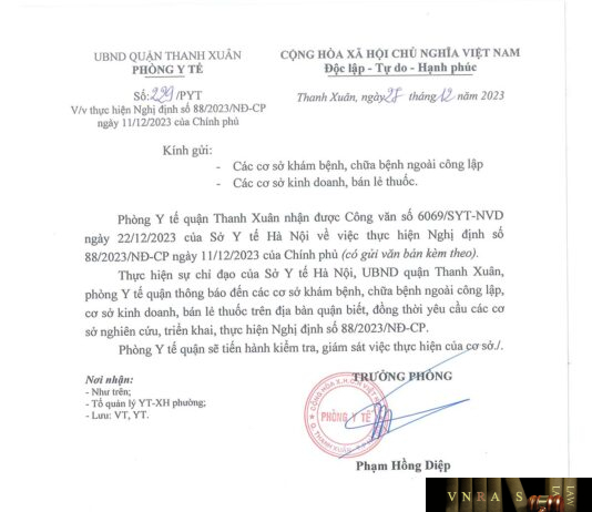 Công văn số 6069/SYT-NVD ngày 22/12/2023 của Sở Y tế Hà Nội về việc thực hiện Nghị định số 88/2023/NĐ-CP ngày 11/12/2023 của Chính phủ