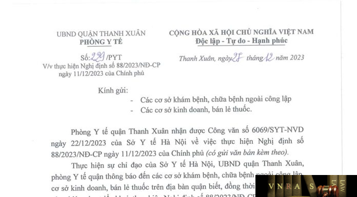 Công văn số 6069/SYT-NVD ngày 22/12/2023 của Sở Y tế Hà Nội về việc thực hiện Nghị định số 88/2023/NĐ-CP ngày 11/12/2023 của Chính phủ