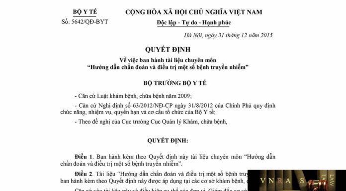 Quyết định số 5642/QĐ-BYT ngày 31/12/2015 của Bộ Y tế về việc ban hành tài liệu chuyên môn “Hướng dẫn chẩn đoán và điều trị một số bệnh truyền nhiễm"