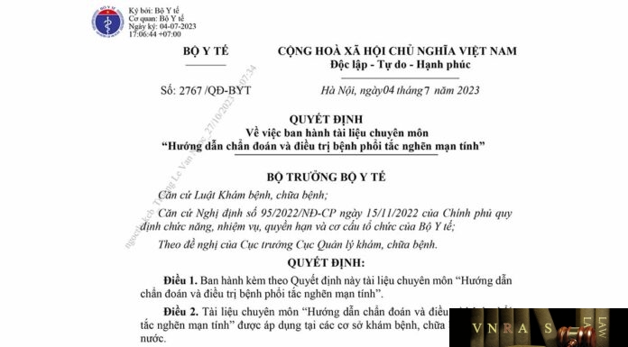 Quyết định 2767/QĐ-BYT của Bộ Y tế ngày 04/07/2023 về việc ban hành tài liệu chuyên môn "Hướng dẫn chẩn đoán và điều trị bệnh phổi tắc nghẽn mạn tính"