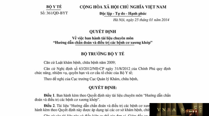 Quyết định số 361/QĐ-BYT ngày 25/01/2014 của Bộ Y tế về việc ban hành tài liệu chuyên môn "Hướng dẫn chẩn đoán và điều trị các bệnh cơ xương khớp"