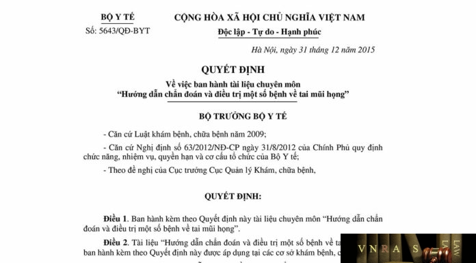 Hướng dẫn chẩn đoán và điều trị một số bệnh về tai mũi họng - theo Bộ Y tế, Quyết định số 5643/QĐ-BYT ngày 31/12/2015