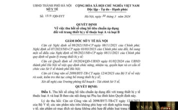 Quyết định số 1519/QĐ-SYT ngày 30/05/2024 của Sở Y tế TP Hà Nội về việc thu hồi số công bố tiêu chuẩn áp dụng đối với trang thiết bị y tế thuộc loại A và loại B