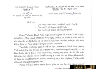 Công văn số 2980/SYT-NVD ngày 28/06/2024 của Sở Y tế TP Hà Nội về việc đình chỉ lưu hành, thu hồi trên toàn quốc lô sản phẩm Estro Skin Royal do Công ty TNHH liên doanh dược phẩm Rio Pharmacy sản xuất không đạt tiêu chuẩn chất lượng