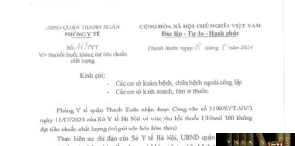 Công văn số 3199/SYT-NVD ngày 11/07/2024 của Sở Y tế TP Hà Nội về việc thu hồi viên nén Ubiheal 300 do Công ty TNHH Dược phẩm Thacophar cung cấp không đạt tiêu chuẩn chất lượng